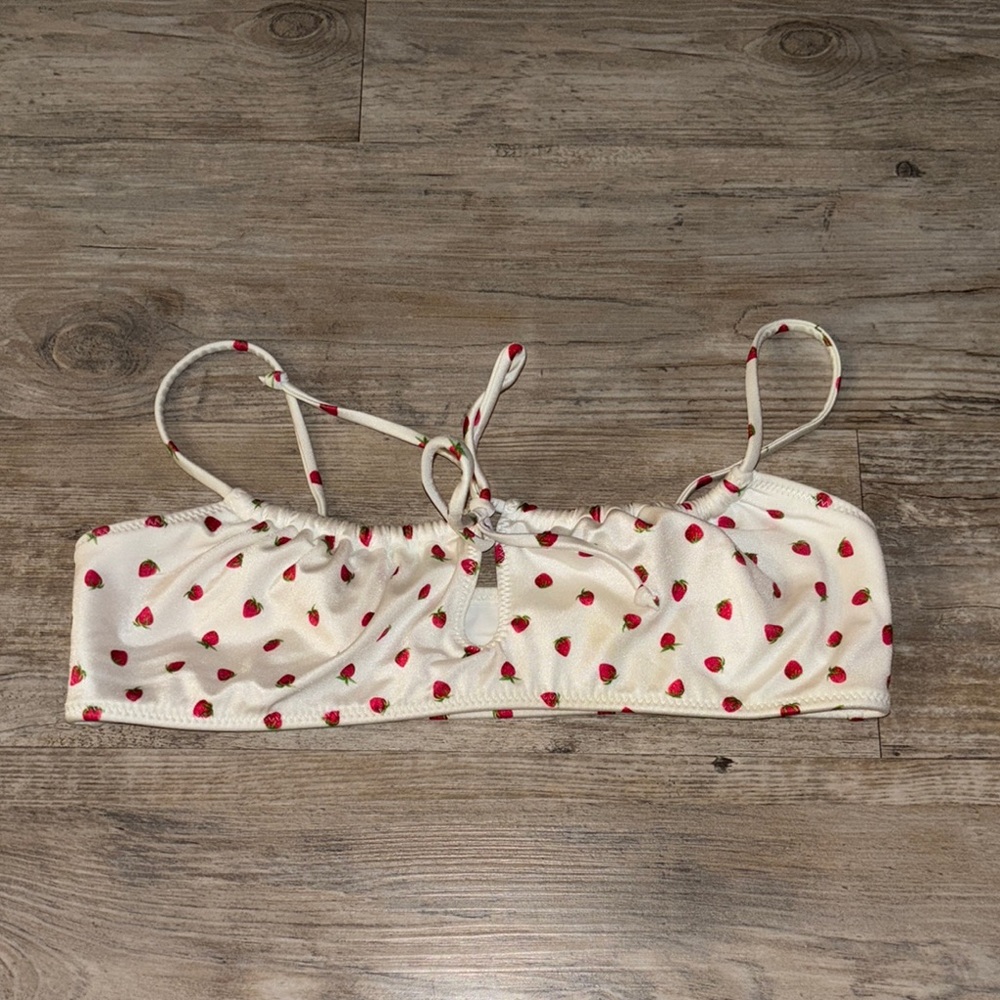 Kendall & Kylie White Bikini Top with Red Strawberry Accents